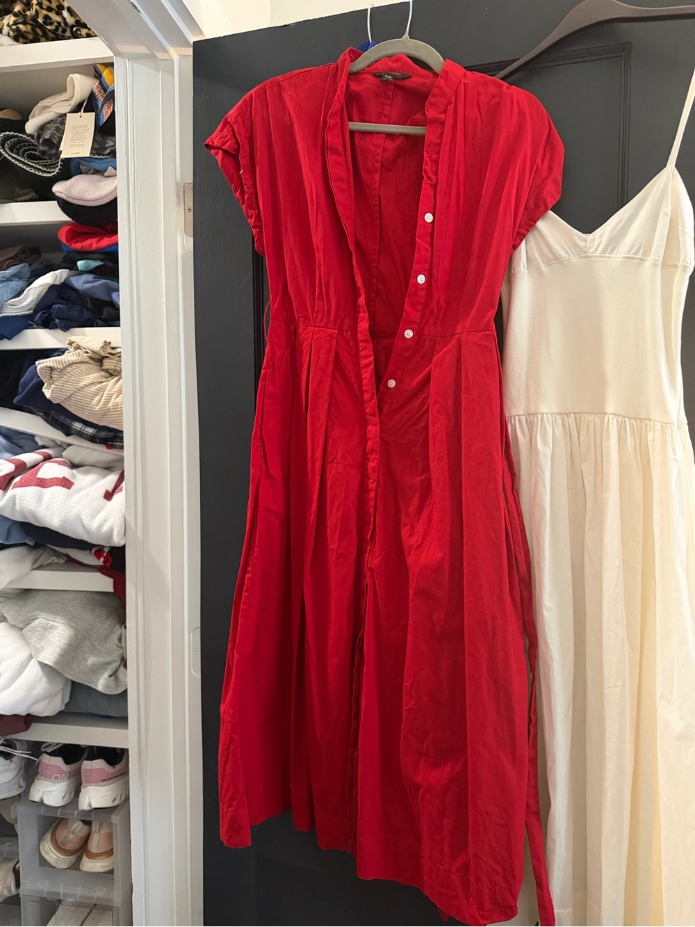 Banana Republic Red Midi Button-Front Dress